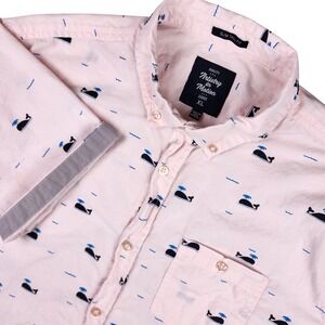 Artistry in Motion Button Down Shirt Mens XL Pink Whale Print SS Slim Tall Coast